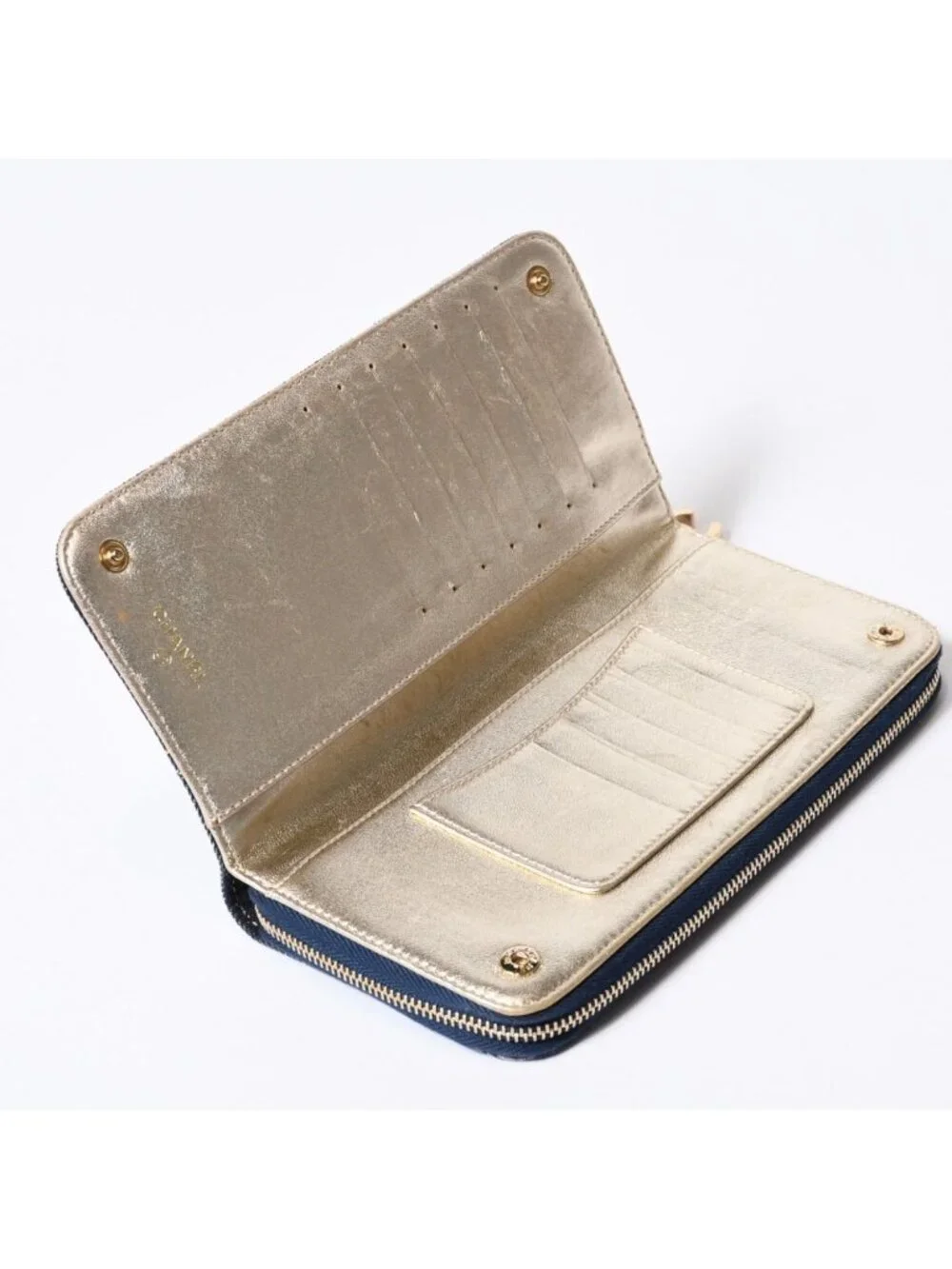 Chanel CC Logo Round Wallet Blue Denim Leather Gold